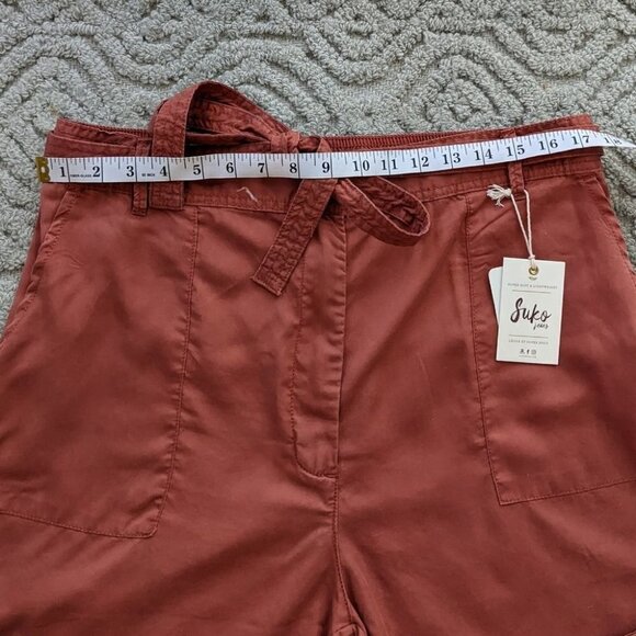 New SUKO jeans paper bag High rise lightweight rust red shorts size 12 @Y - Picture 8 of 10